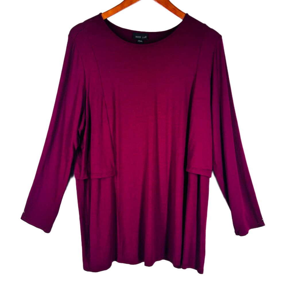 J. Jill Knit Tunic Top L Burgundy Long Sleeve